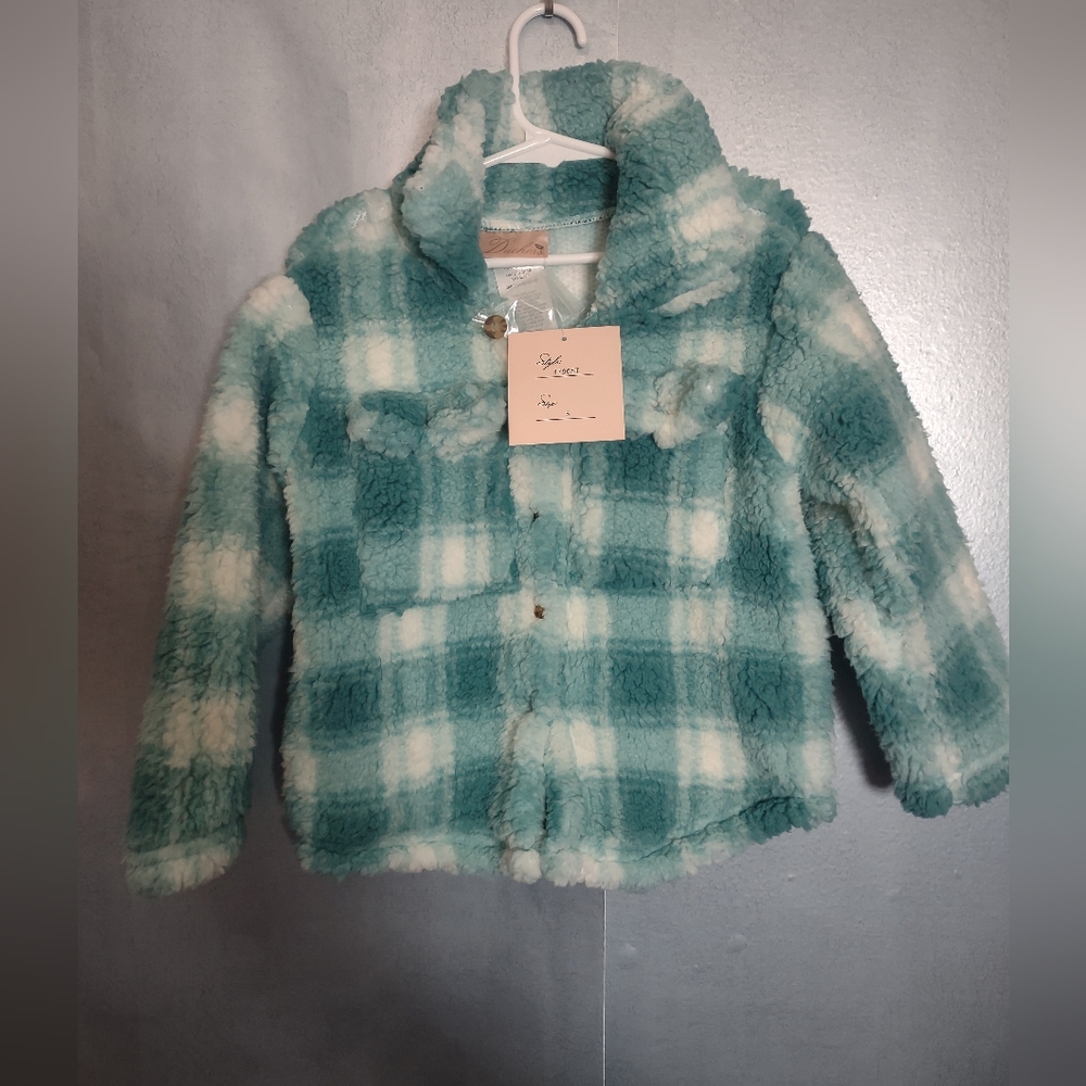 Kids Plaid Fleece Sweater - Green and White